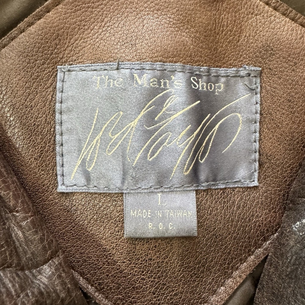 VTG Mens Shop Brown Leather Jacket Distressed Sz L Bomber Classic Trendy Flight - Picture 3 of 8